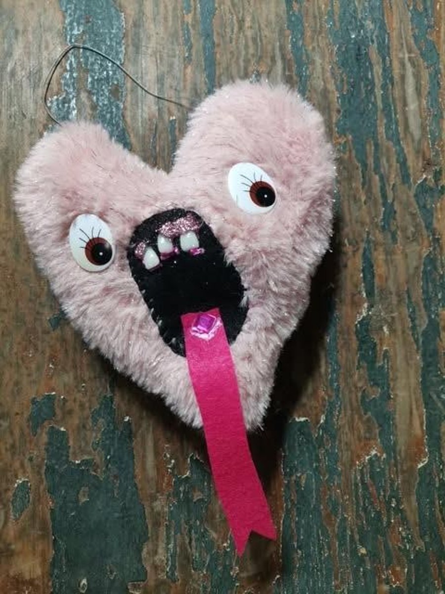 Pink love monster wall hangings, glittery, tooth fairy monsters, hanging heart
