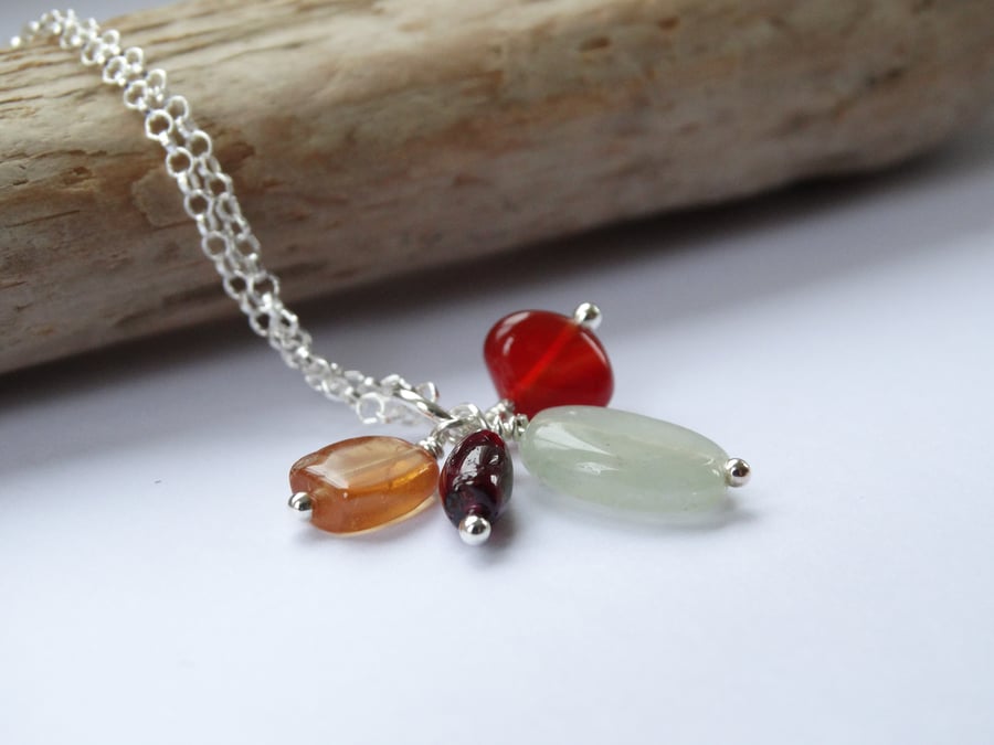 Gemstone charm cluster pendant in autumnal colours