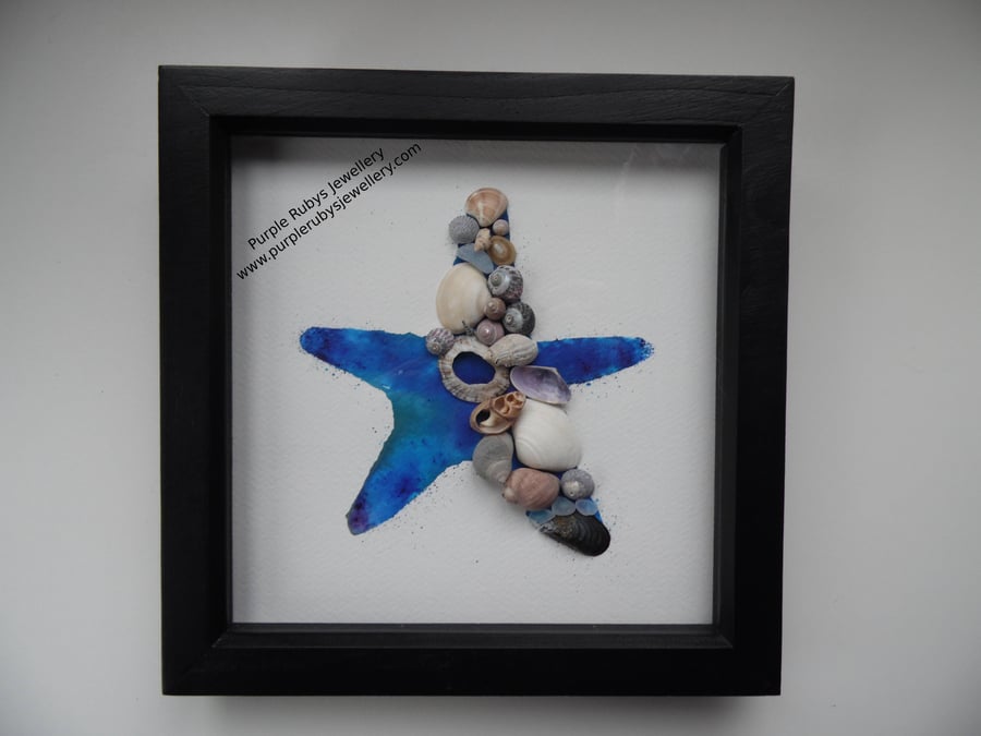 Blue Purple Tie-Dye Cornish Starfish Sea Glass, Sea Shell Picture P193