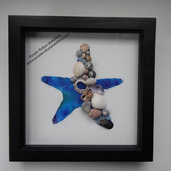 Blue Purple Tie-Dye Cornish Starfish Sea Glass, Sea Shell Picture P193