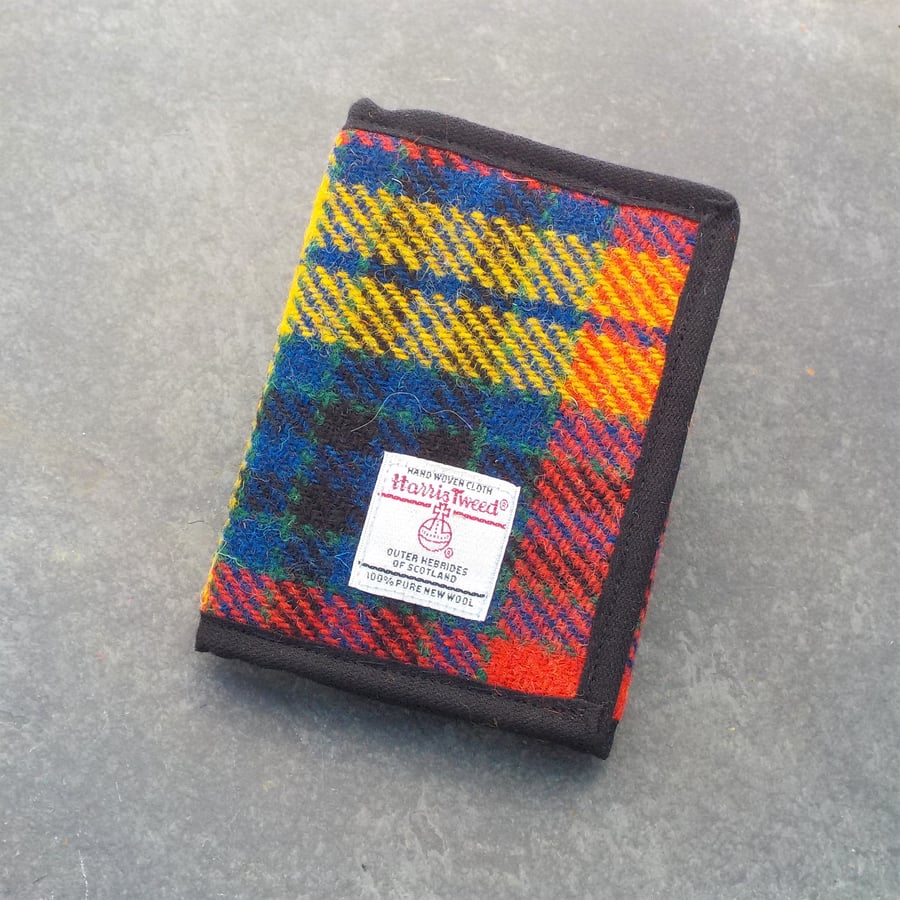 Wallet fabric billfold Harris tweed bright tartan check gift for men
