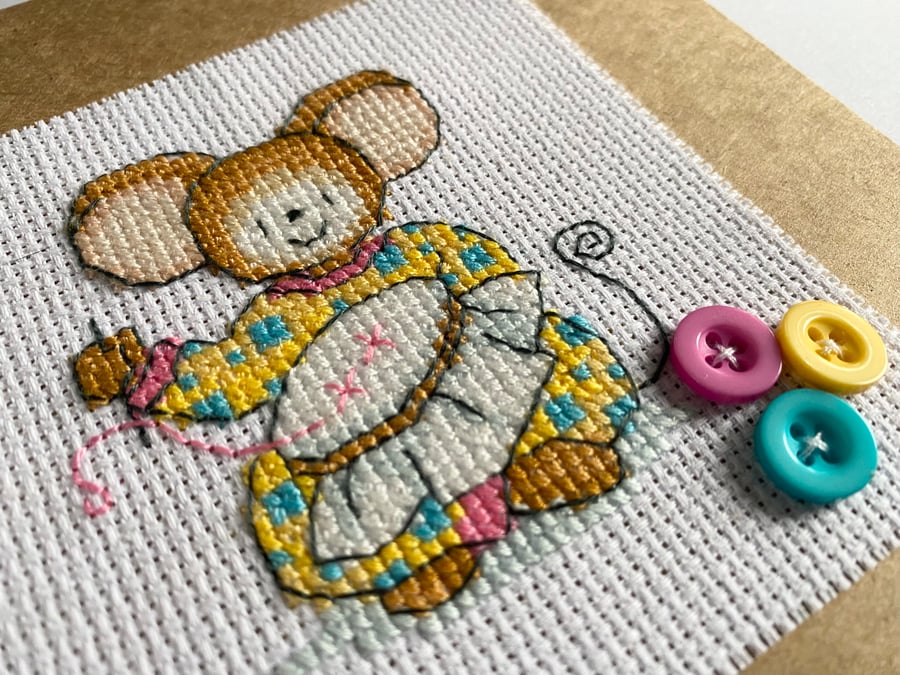 Sewing Mouse Cross Stitch Card