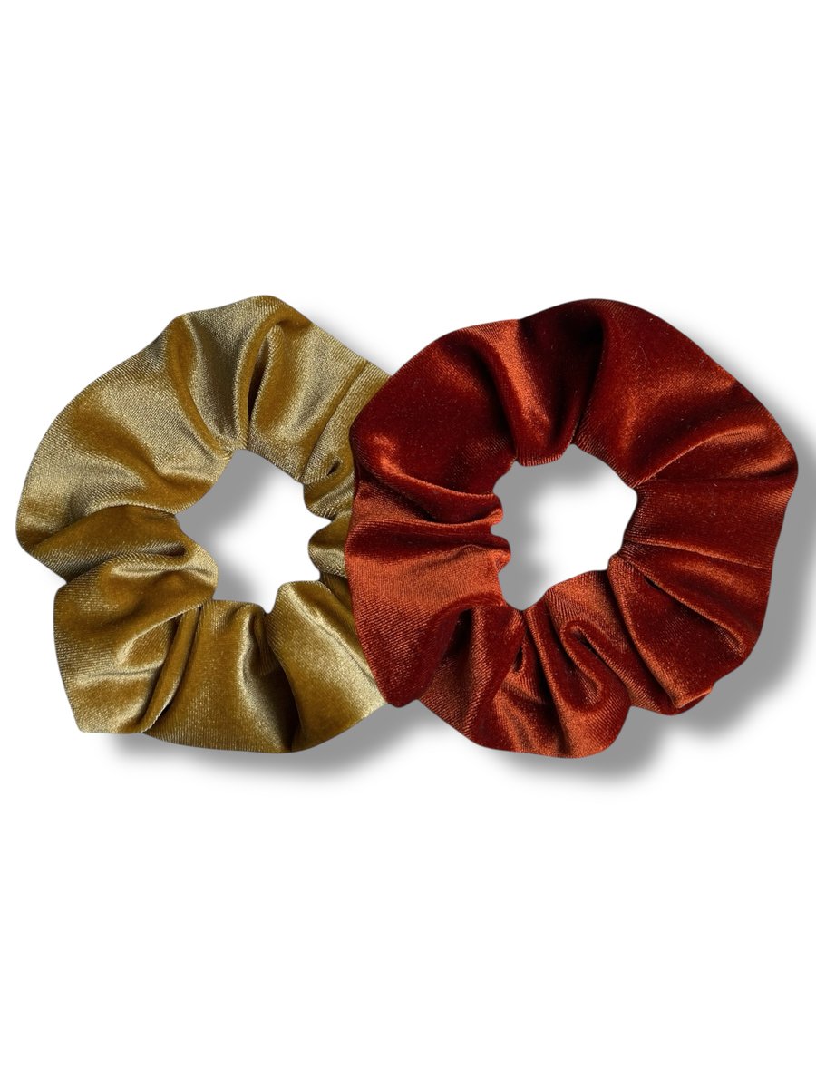 Set of 2 - Mustard & Burnt Orange Velvet Scrunchies - Large