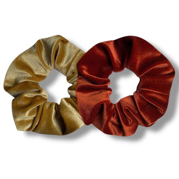 Set of 2 - Mustard & Burnt Orange Velvet Scrunchies - Large
