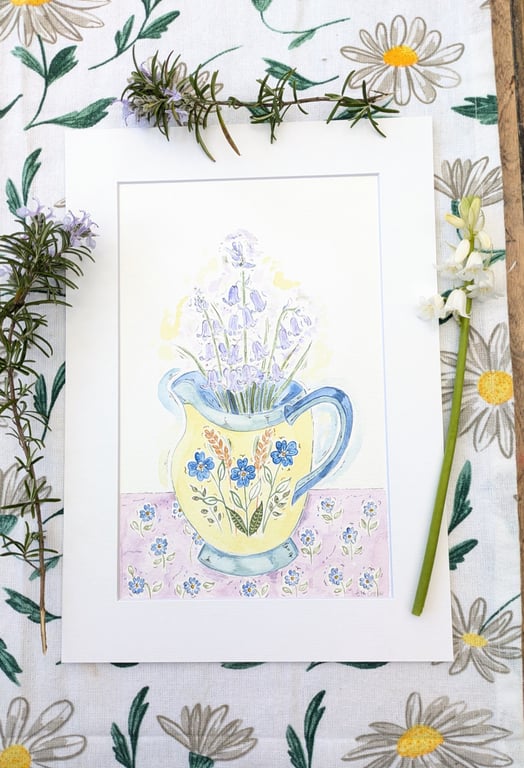 Bluebell and jug original watercolour painting 