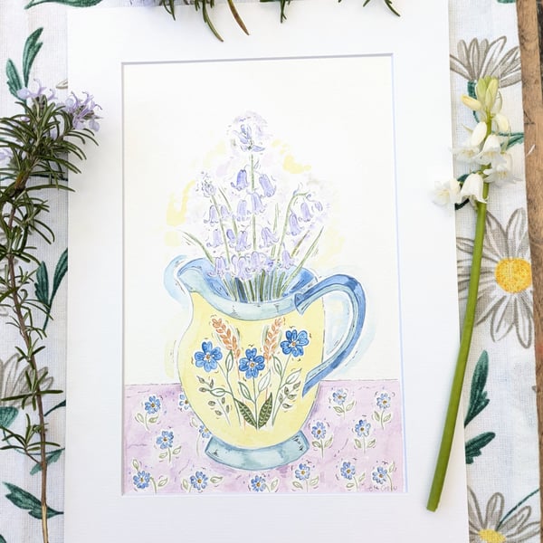 Bluebell and jug original watercolour painting 
