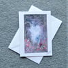 greetings card hand painted original fantasy woodland with glitter ( ref F 233 )