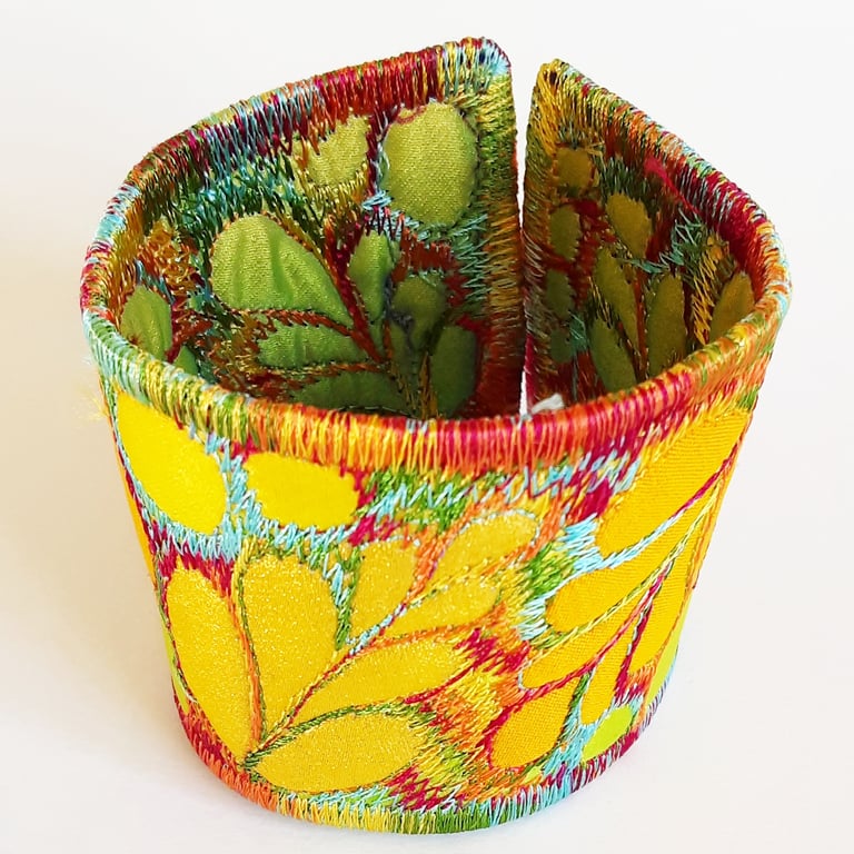 Cuff - Fabric Bracelet with Free Machine Embroidery
