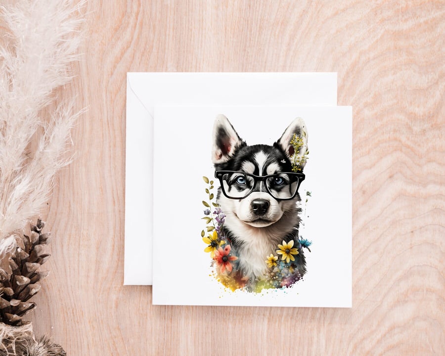 Husky Pup Blank Greeting Card - Folksy