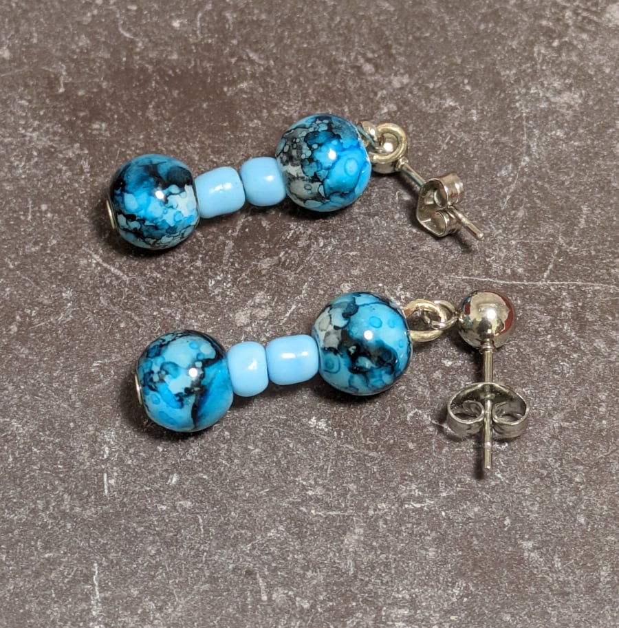 Blue glass stud earrings