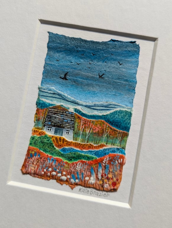 Autumn Cottage - Original miniature collage. A5 Mounted