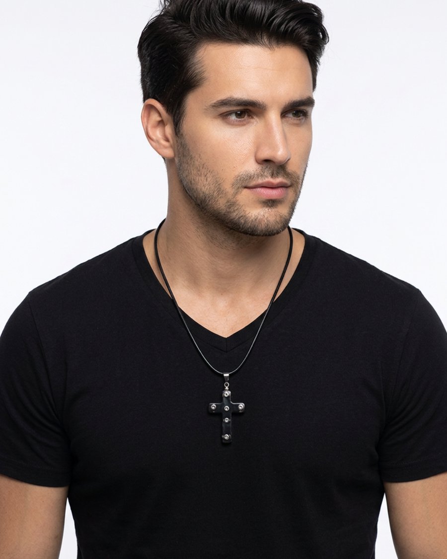 Black cross pendant necklace