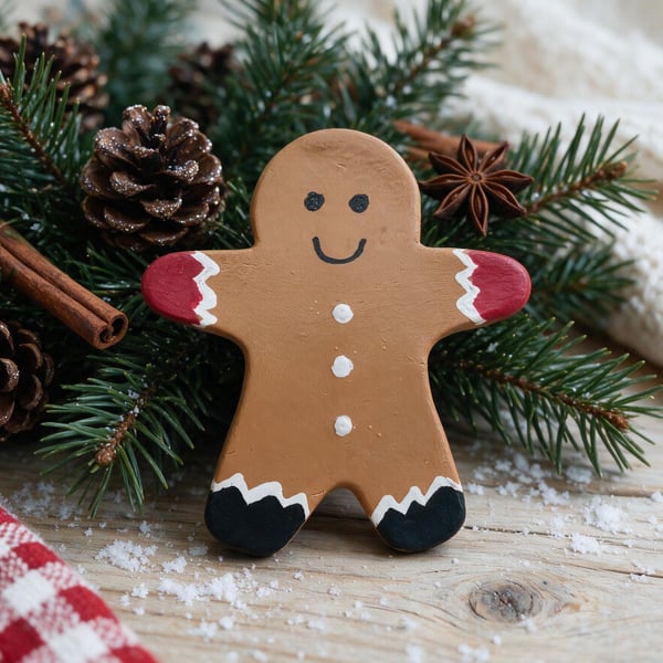 Handmade Gingerbread Man Fridge Magnet Air Dry Clay Christmas Decor