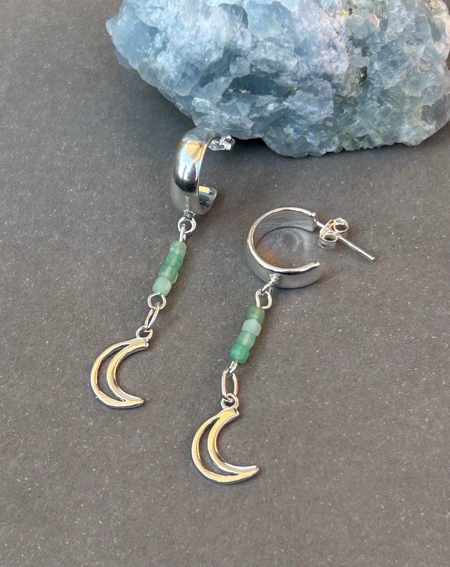 Image of Chrysoprase Crescent Moon Earrings