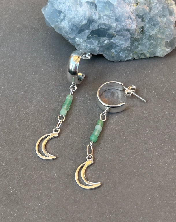 Chrysoprase Crescent Moon Earrings