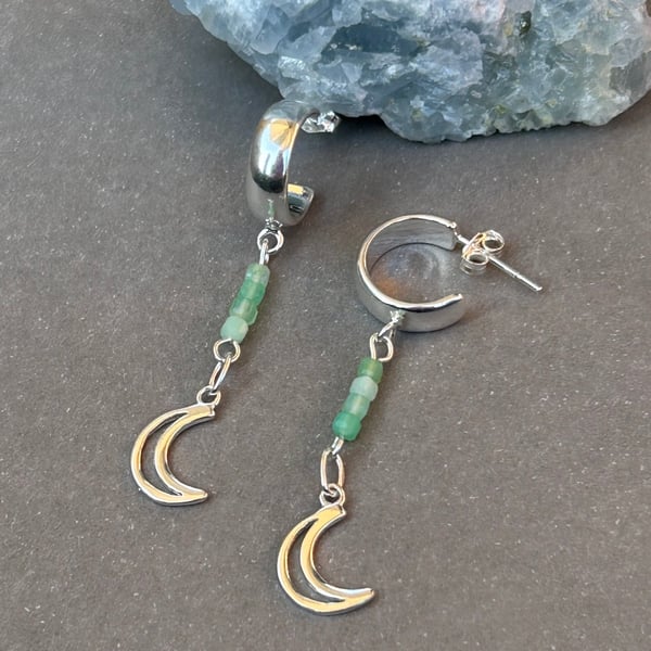 Chrysoprase Crescent Moon Earrings