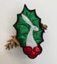 Upcycled embroidered holly leaf and berries hare home decoration.  - Image 4