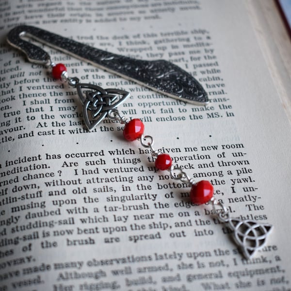 Triquetra Bookmark with Red Glass Beads