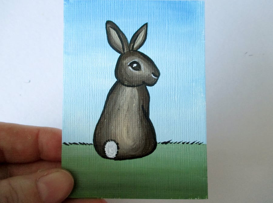Bunny ACEO original miniature painting Rabbit Picture SFA