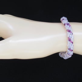 Purple & Silver Lined Seed Bead Spiral Rope Weave Beaded Bracelet
