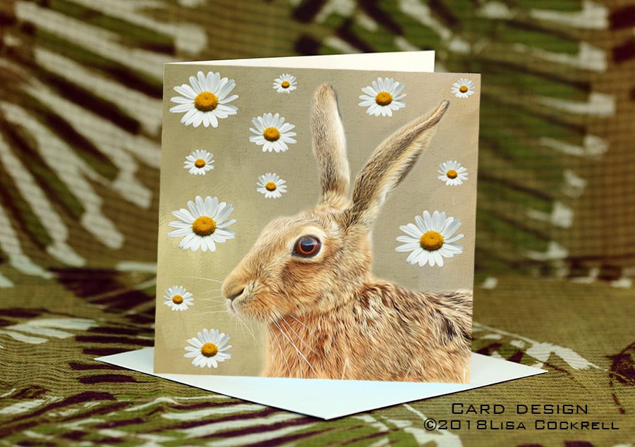 Exclusive Handmade Hare & Daisies Greetings Card on Archive Photo Paper