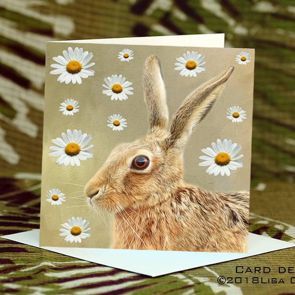 Exclusive Handmade Hare & Daisies Greetings Card on Archive Photo Paper