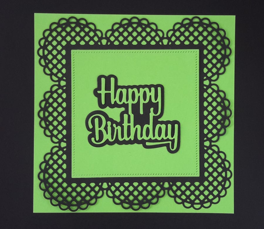 Happy Birthday Greeting Card - Green and Black