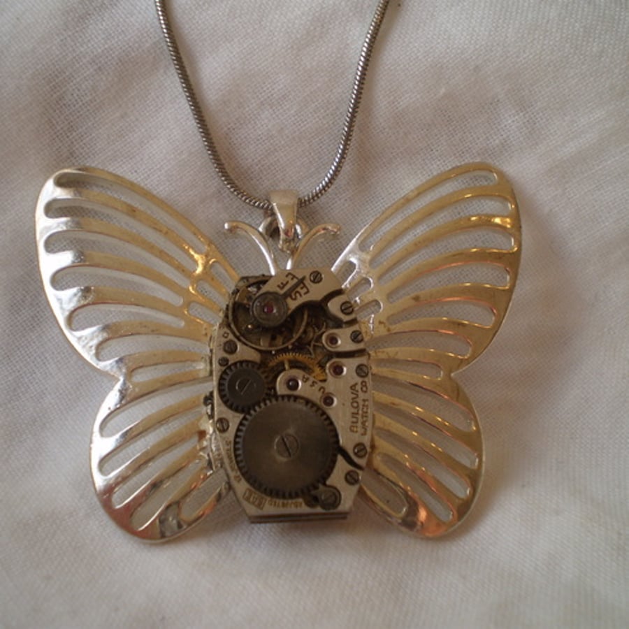 Steampunk Clockwork Butterfly Necklace