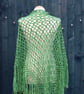 Fringed triangular green crochet lace shawl 100% Cotton - design A444 - Image 2