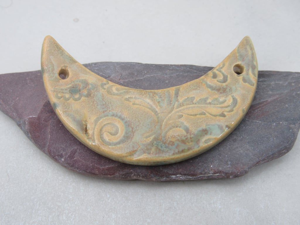 Old Gold Brocade Pattern Ceramic Crescent Bib Pendant