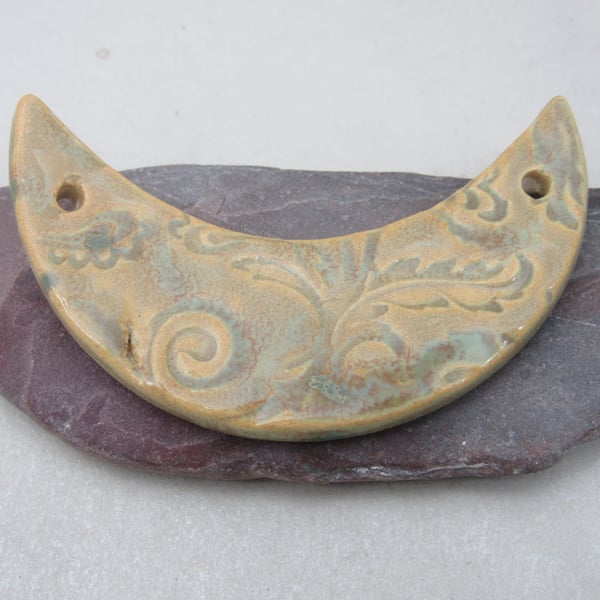 Old Gold Brocade Pattern Ceramic Crescent Bib Pendant