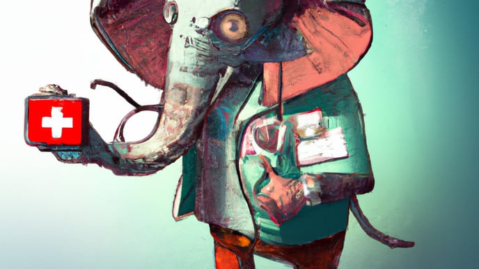 An elephant holding a first aid kit