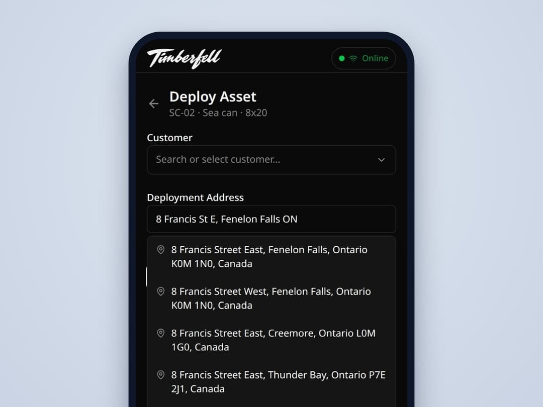 Deploy screen with the address being looked up as it is typed