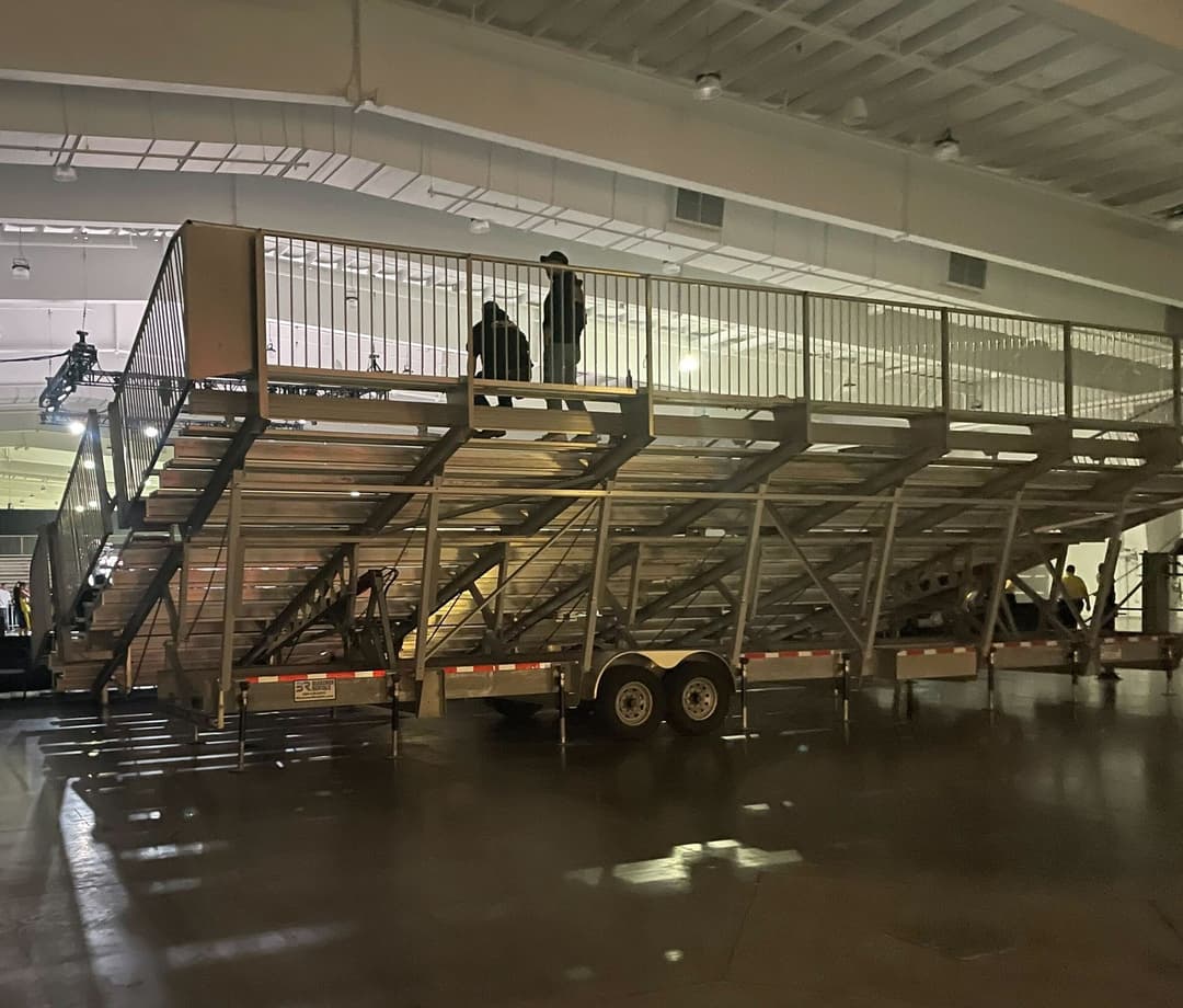 Indoor bleacher configuration inside a gym