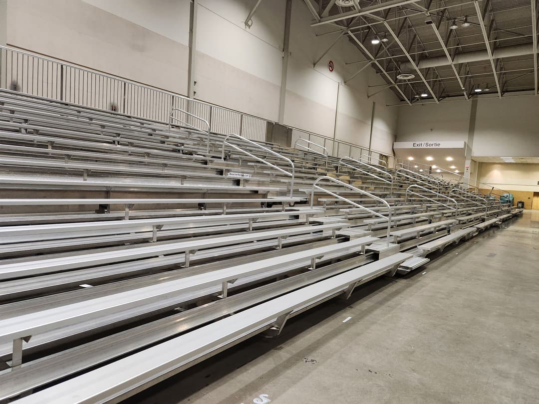 Bleachers lit up for an evening festival