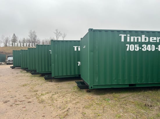 Portable storage containers staged for delivery