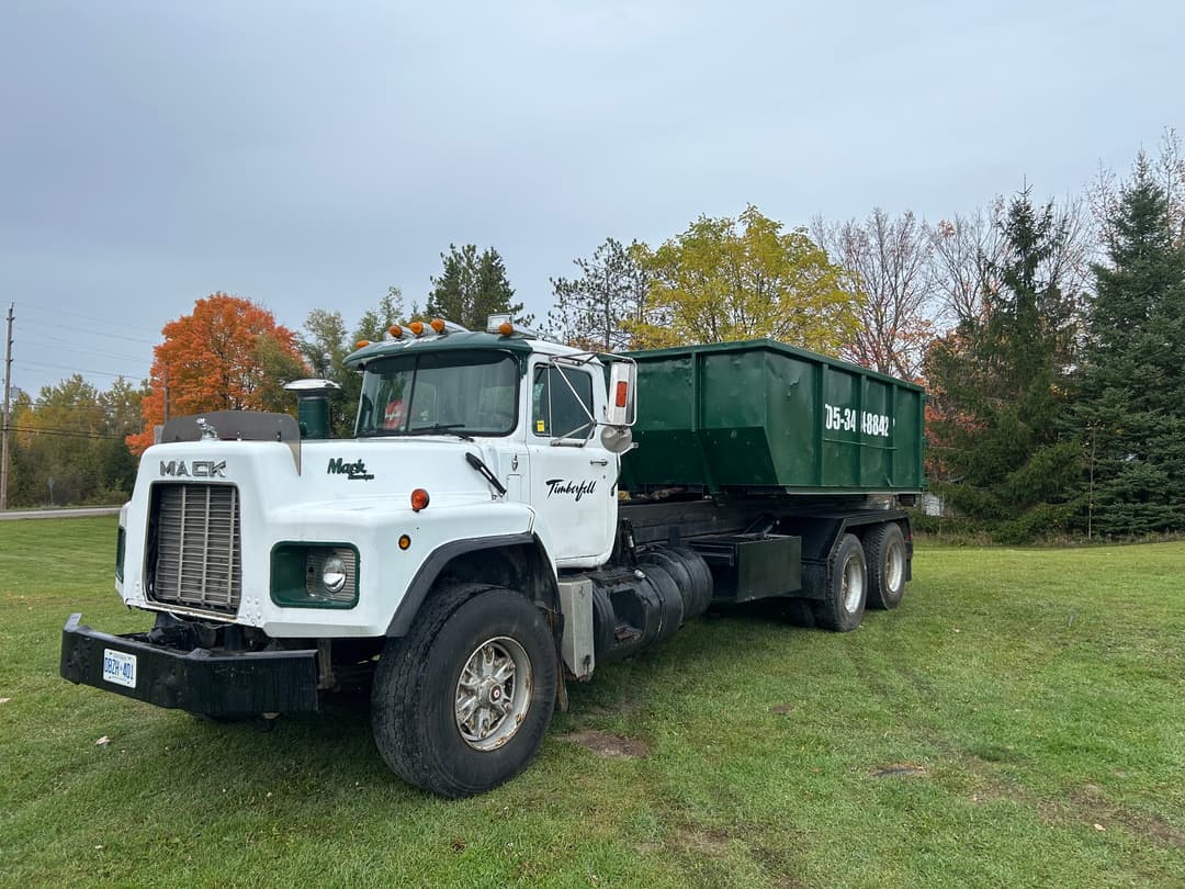16 yard Timberfell waste bin on its delivery truck