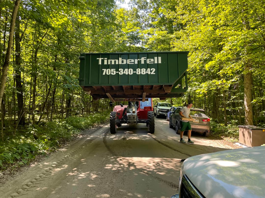 Timberfell bin delivered to a wooded property