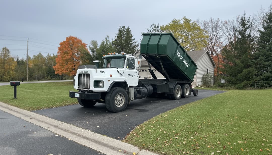 Timberfell truck dropping off a waste bin
