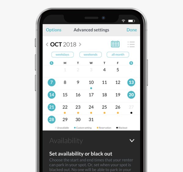 Marketplace Parqex App Features Availability Calendar 600 X 565 1 demonstrating ParqEx's smart parking technology in action.
