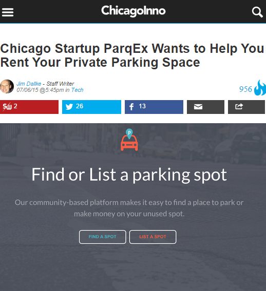 Chicagoinno Chicago Startup Parqex demonstrating ParqEx's smart parking technology in action.