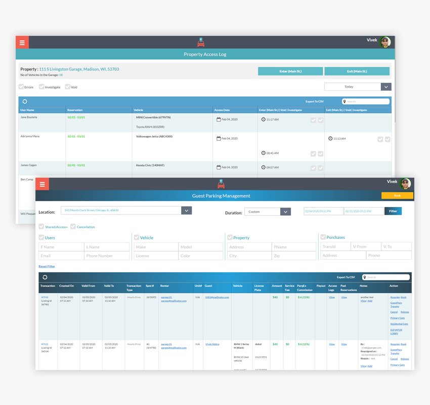 Access App Reporting Tile 2 demonstrating ParqEx's smart parking technology in action.