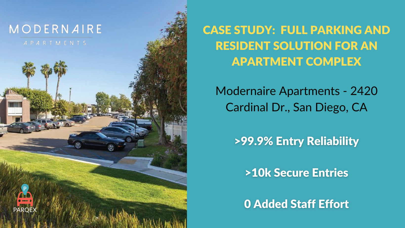 Case Study Full Parking And Resident Solution For An Apartment Complex demonstrating ParqEx's smart parking technology in action.