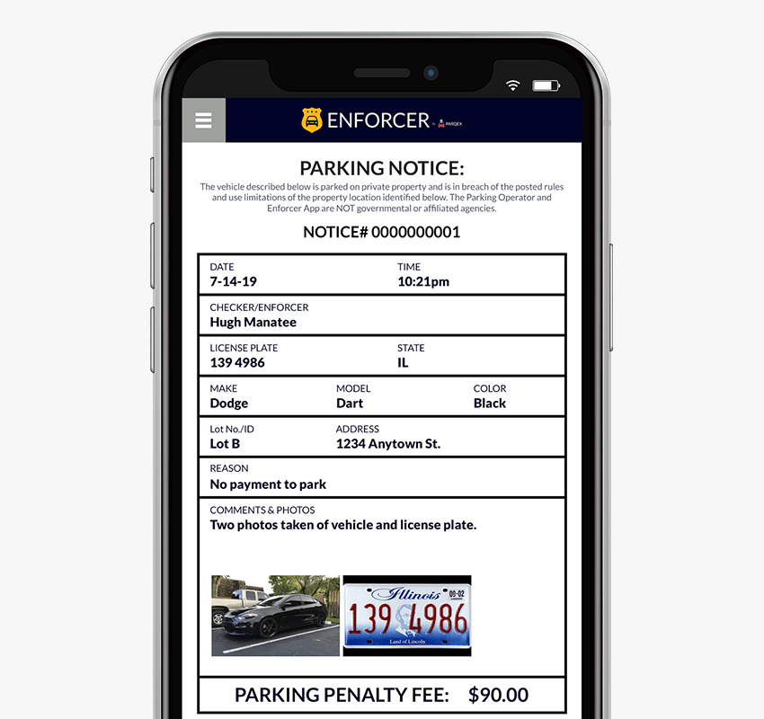 Parqex Enforcer App Features 0002 Violations demonstrating ParqEx's smart parking technology in action.