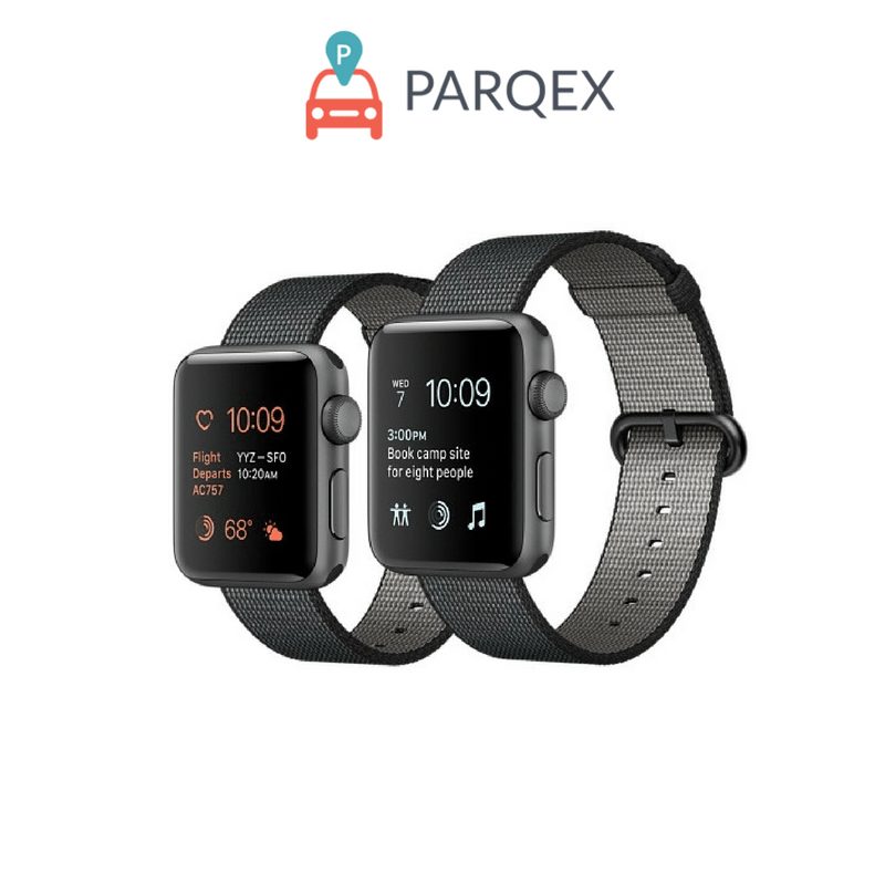 Apple Watch Canvas demonstrating ParqEx's smart parking technology in action.