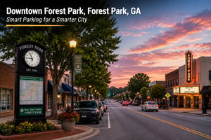 Discover smart parking solutions in Downtown Forest Park, Forest Park, GA that improve accessibility, parking operations, and user experience. ParqEx helps a, property owners, and municipalities optimize parking resources through innovative technology and efficient parking management solutions.