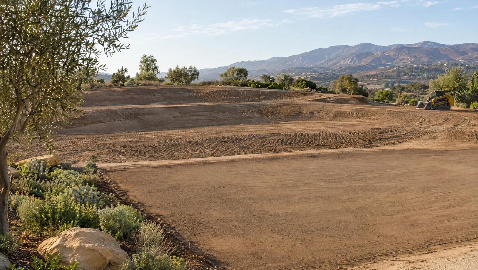 Graded earth levels with a loader in the distance