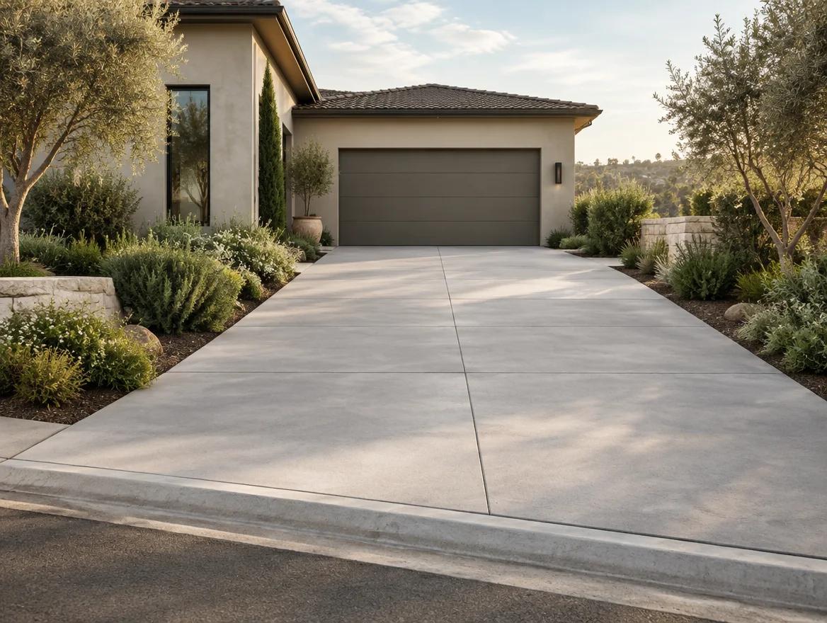 A residential driveway connecting the street and home