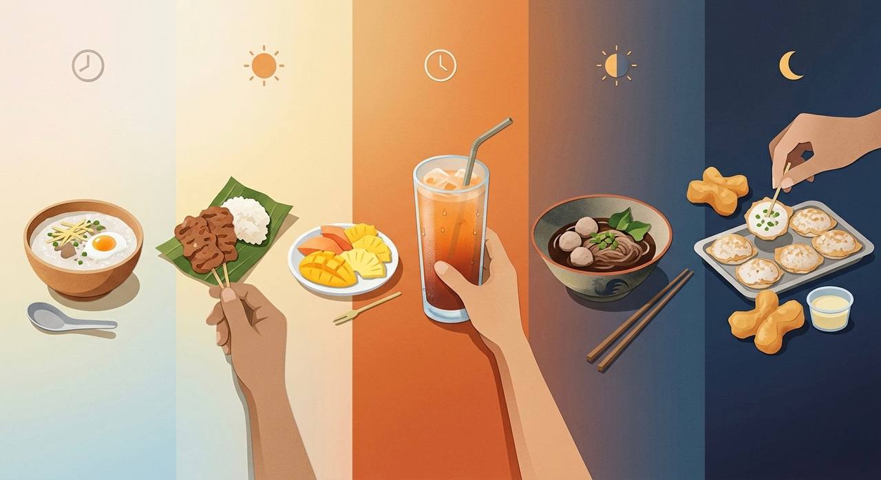 Thai eating patterns — flexible daily meals, street food culture, and shared dining traditions