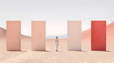 Minimalist Desert Monoliths with Lone Figure